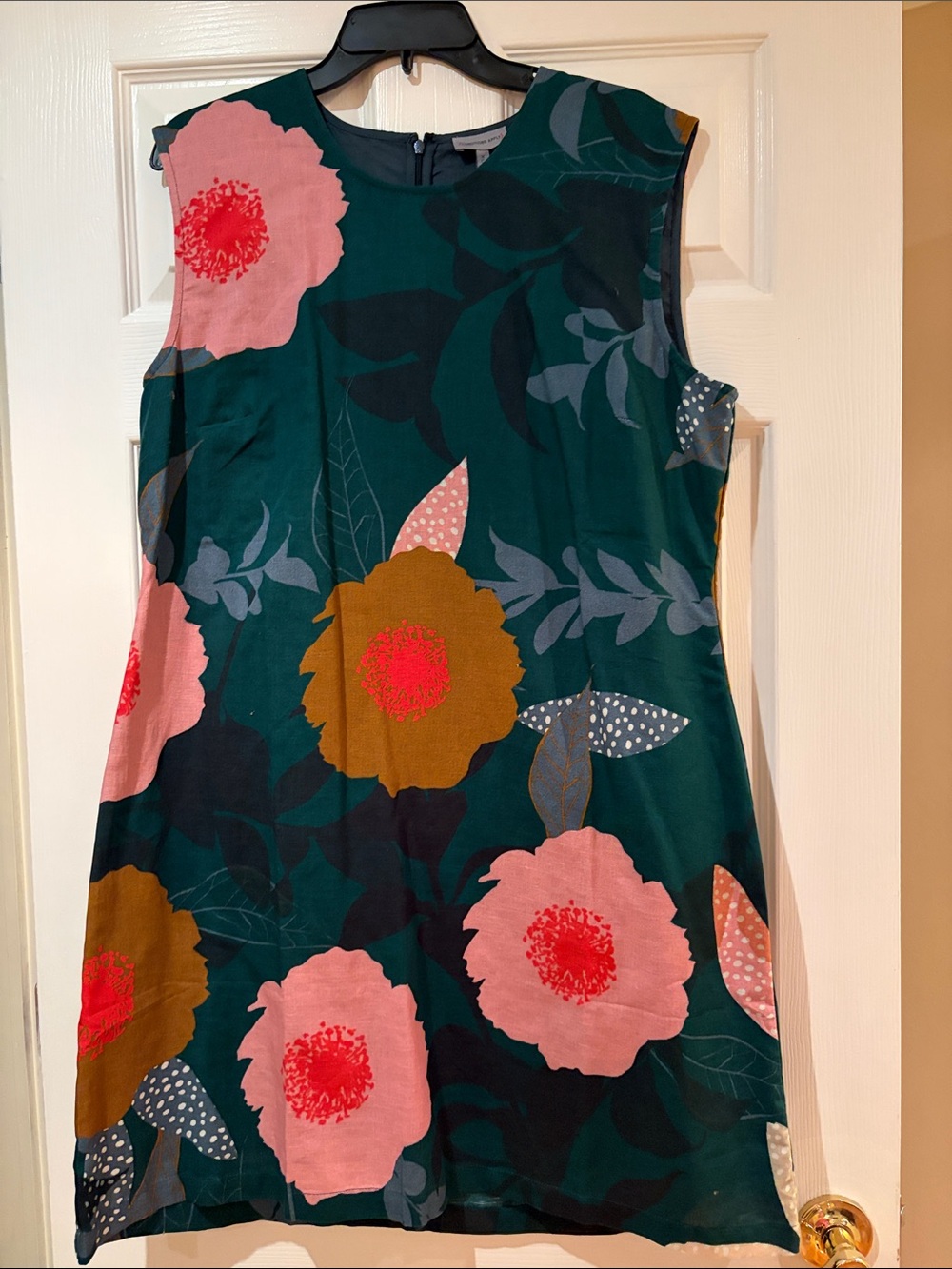 Sleeveless Teal Floral Shift Dress with Pink and Mustard Blooms